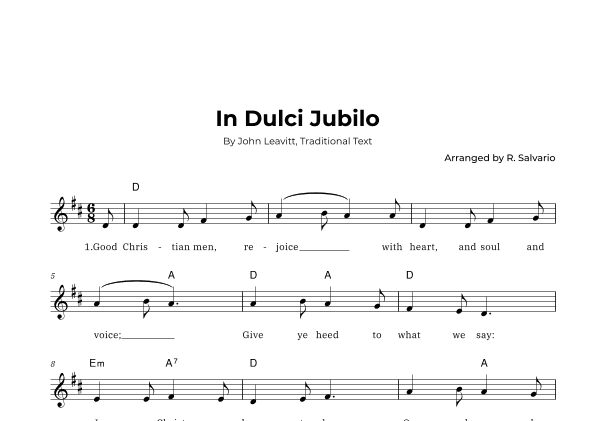In Dulci Jubilo (Key of D Major) (arr. R. Salvario)