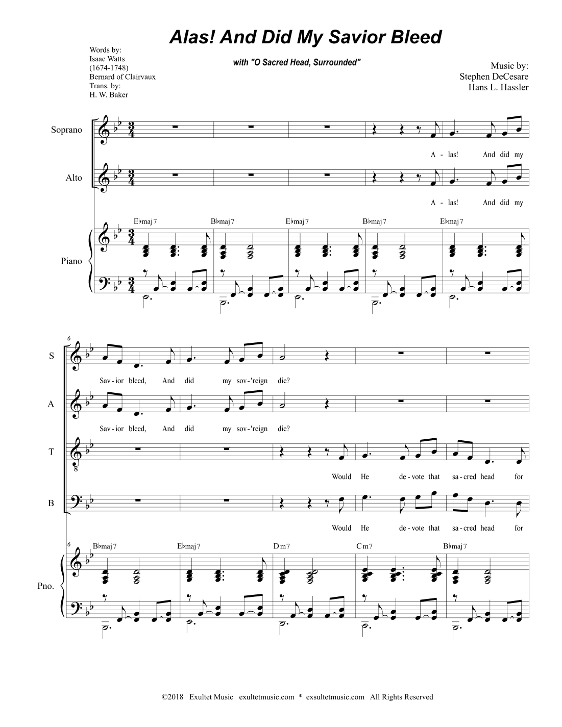 Alas! And Did My Savior Bleed (with "O Sacred Head, Surrounded") (SATB - Alternate)