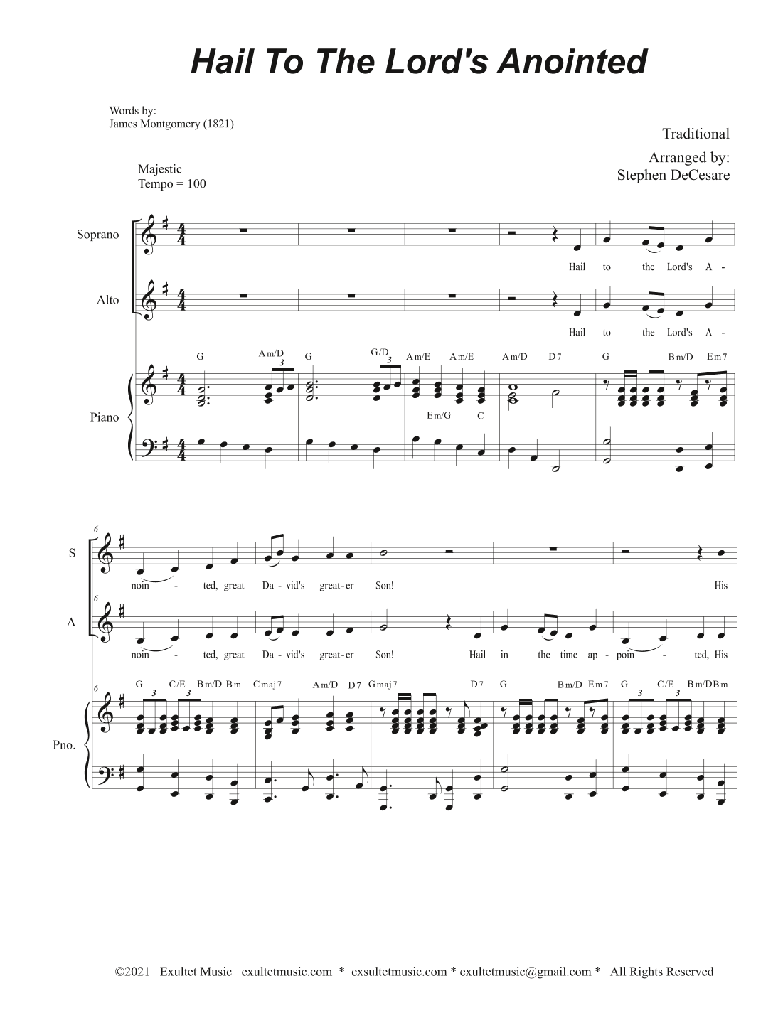 Hail To The Lord's Anointed (2-part choir (SA) - Piano accompaniment) (arr. Stephen DeCesare)