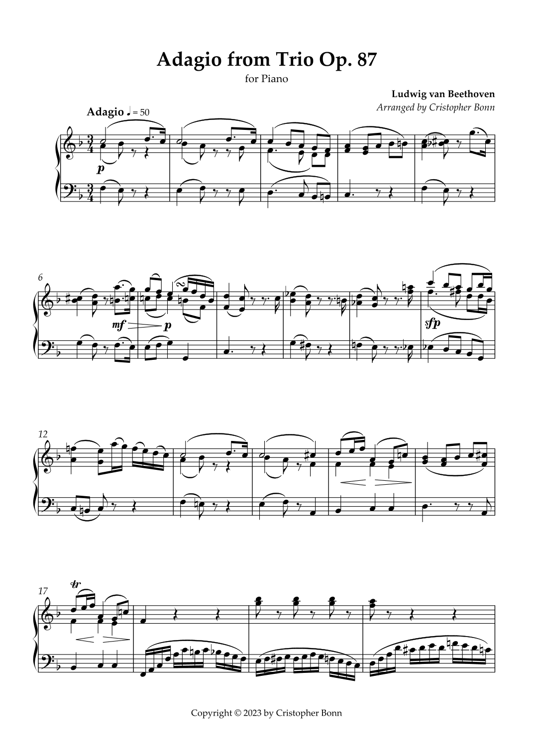 Adagio from Trio Op. 87 for piano solo (arr. Cristopher Bonn)