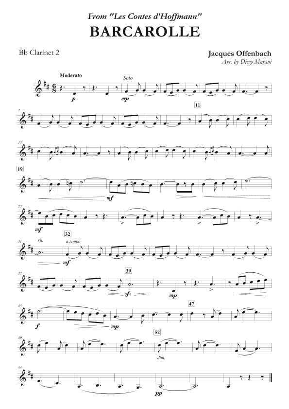 Offenbach's Barcarolle for Clarinet Quartet (arr. Diego Marani)