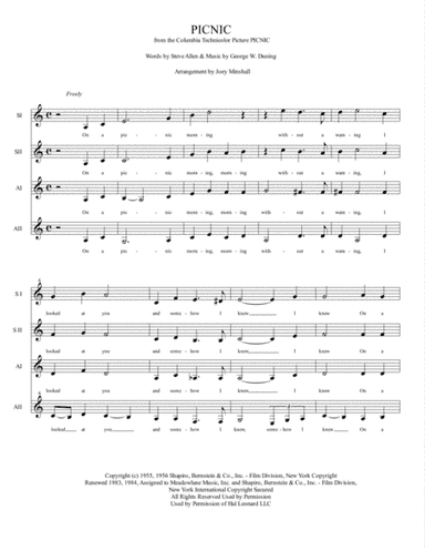 Picnic from the Columbia Technicolor Picture PICNIC (arr. Joey Minshall)