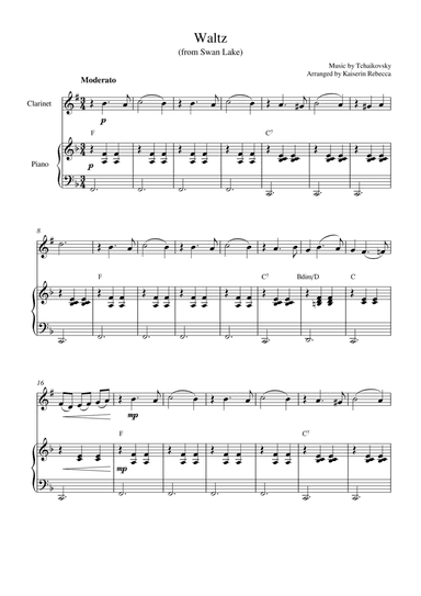 Waltz (from Swan Lake) (for clarinet in B flat solo and piano accompaniment) (arr. Kaiserin Rebecca)