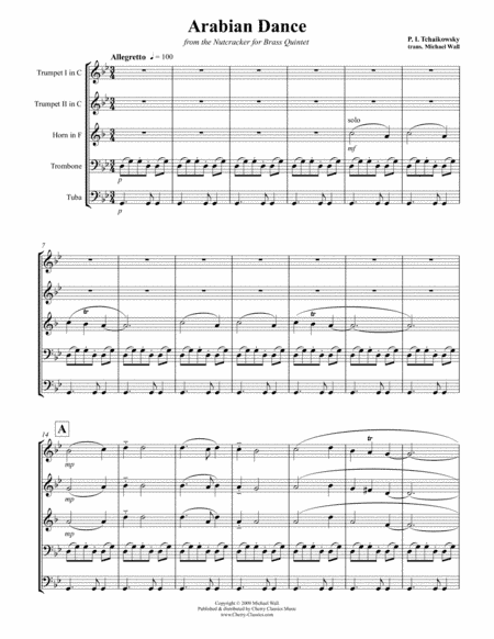 Arabian Dance from the Nutcracker for Brass Quintet (arr. Wall, Michael)