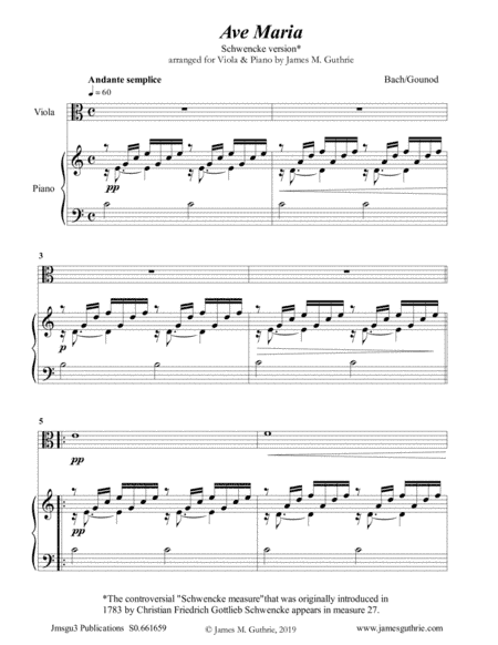 Bach-Gounod: Ave Maria, Schwencke version for Viola & Piano (arr. James M. Guthrie, ASCAP)