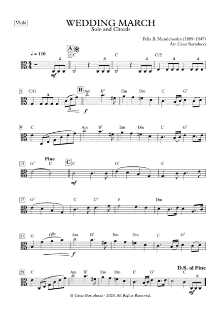 WEDDING MARCH - Viola with Chords (arr. ACT Bortolucci)