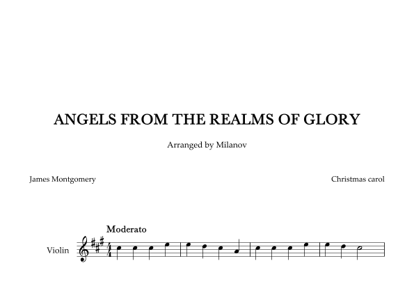 Angels from the realms of glory in A Violin Easy Christmas carol (arr. Milanov)