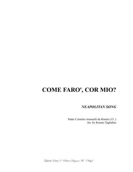 COME FARO', COR MIO? - For SABar Choir (arr. Renato Tagliabue)