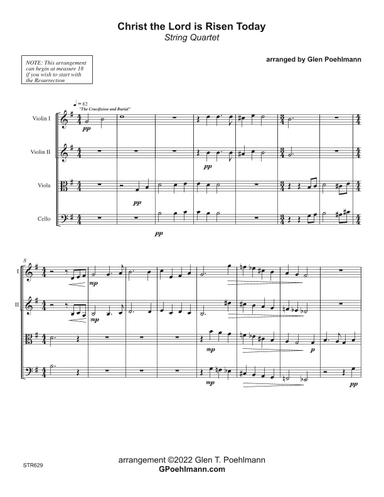 CHRIST THE LORD IS RISEN TODAY - String Quartet (Grade 3+) (arr. Glen Poehlmann)