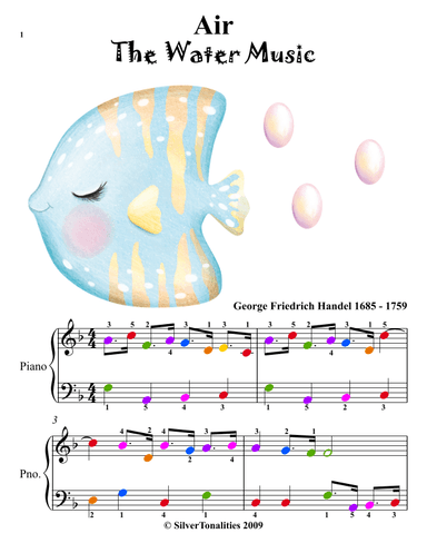 Air No 2 Easy Piano Sheet Music with Colored Notes (arr. SilverTonalities)