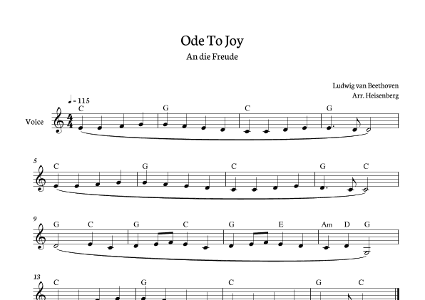 Beethoven - Ode To Joy for voice with chords in C (Lyrics in German) (arr. Heisenberg)