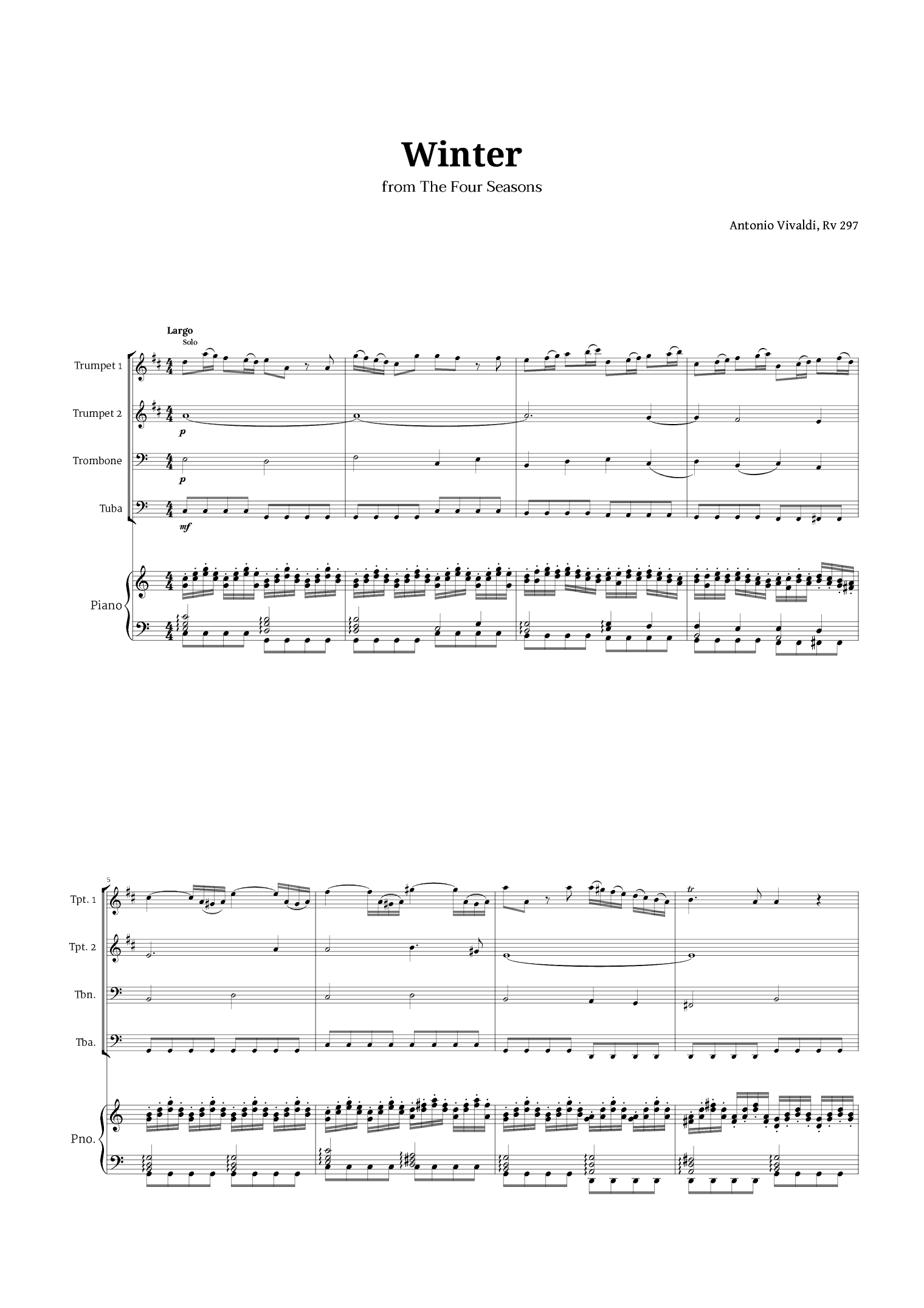 Largo from Winter by Vivaldi for Brass Quartet and Piano (arr. Langanho)