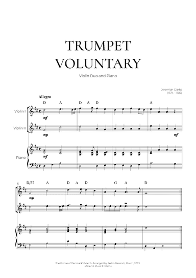 Trumpet Voluntary (Violin Duo and Piano) - Jeremiah Clarke (arr. Pedro Merendi)