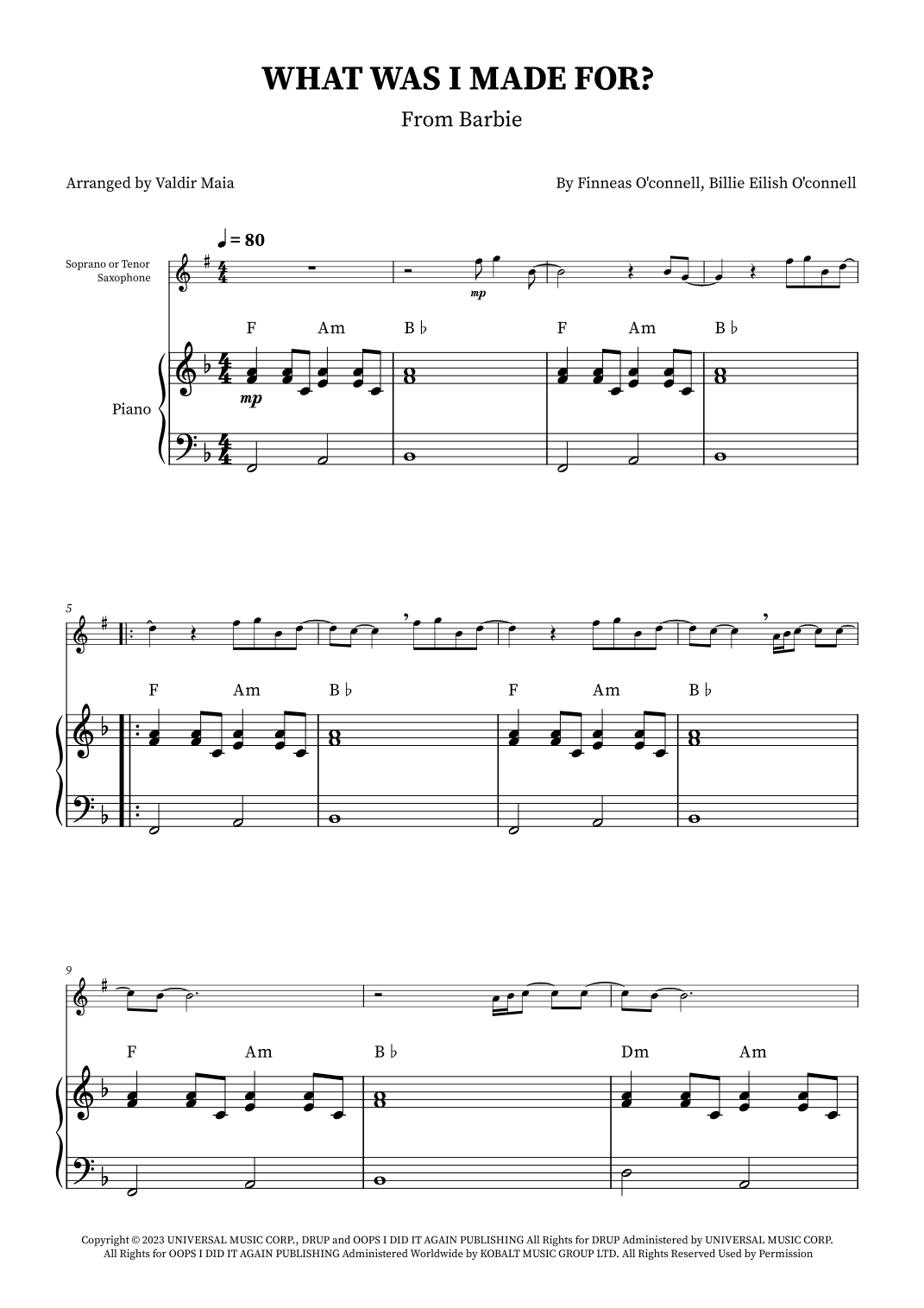 What Was I Made For? (arr. Valdir Maia)