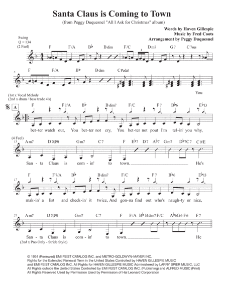 Santa Claus Is Comin' To Town (arr. Peggy Duquesnel)