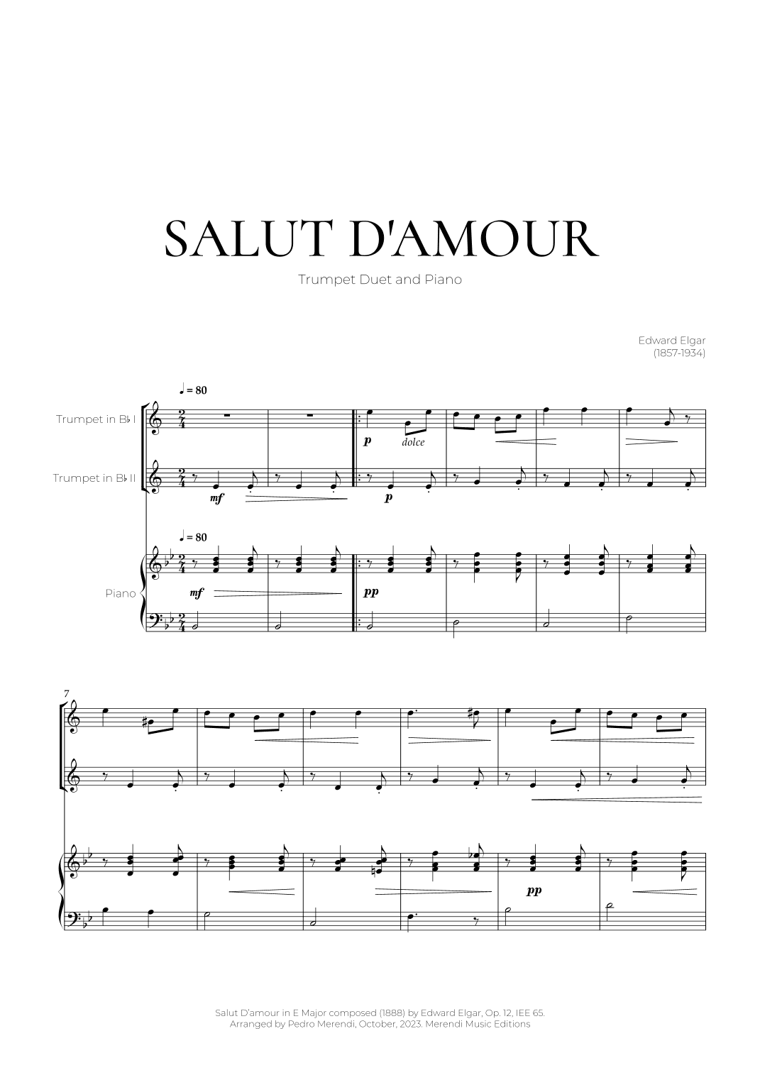 Salut D’amour (Trumpet Duet and Piano) - Edward Elgar (arr. Pedro Merendi)