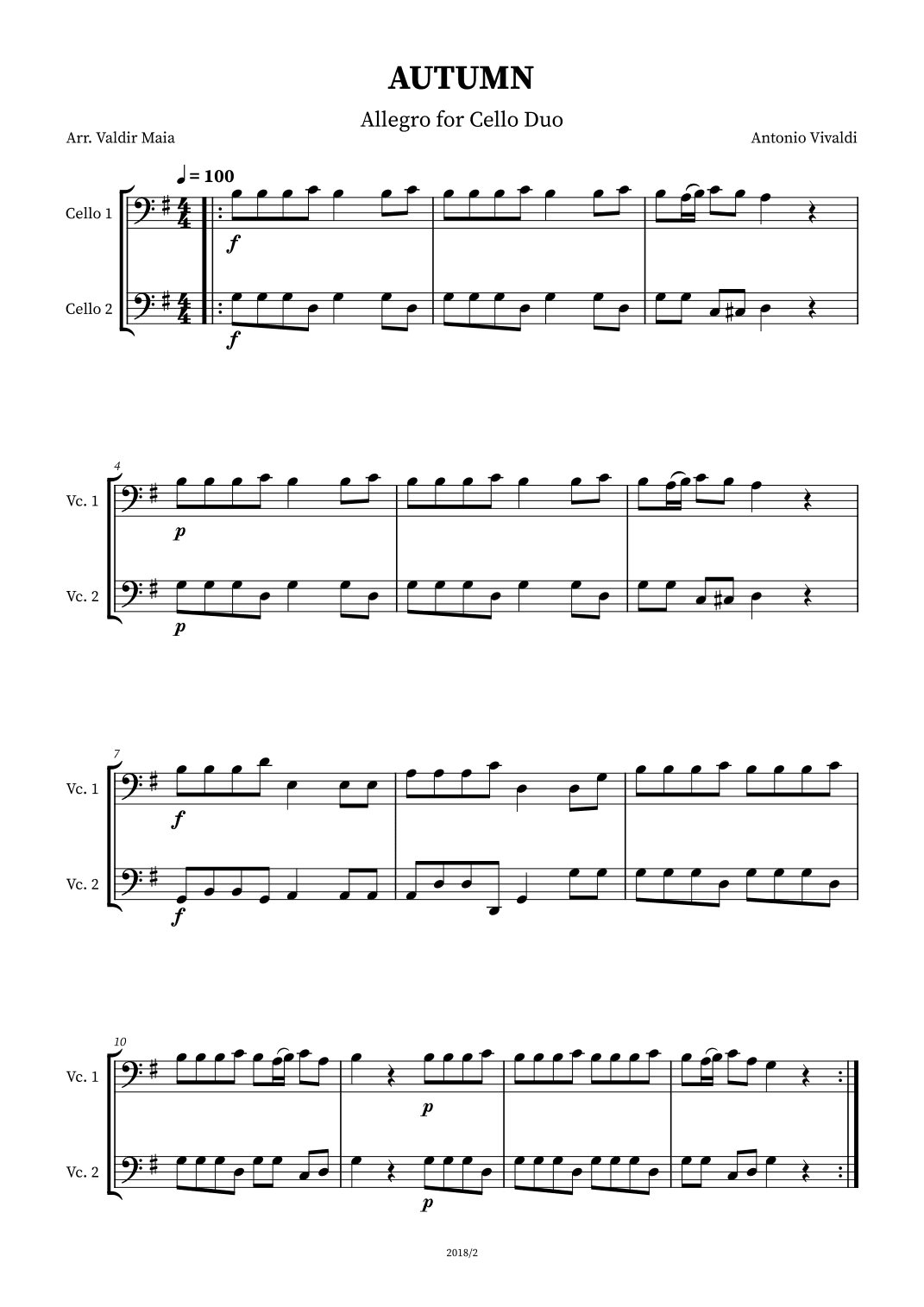 Autumn - The Four Seasons for Cello Duo (arr. Valdir Maia)
