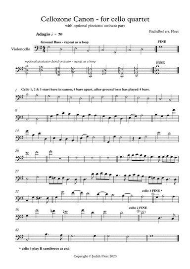 Cellozone (Pachelbel) Canon for 4 or 5 cellos, or music-minus-one (arr. Judith Fleet)