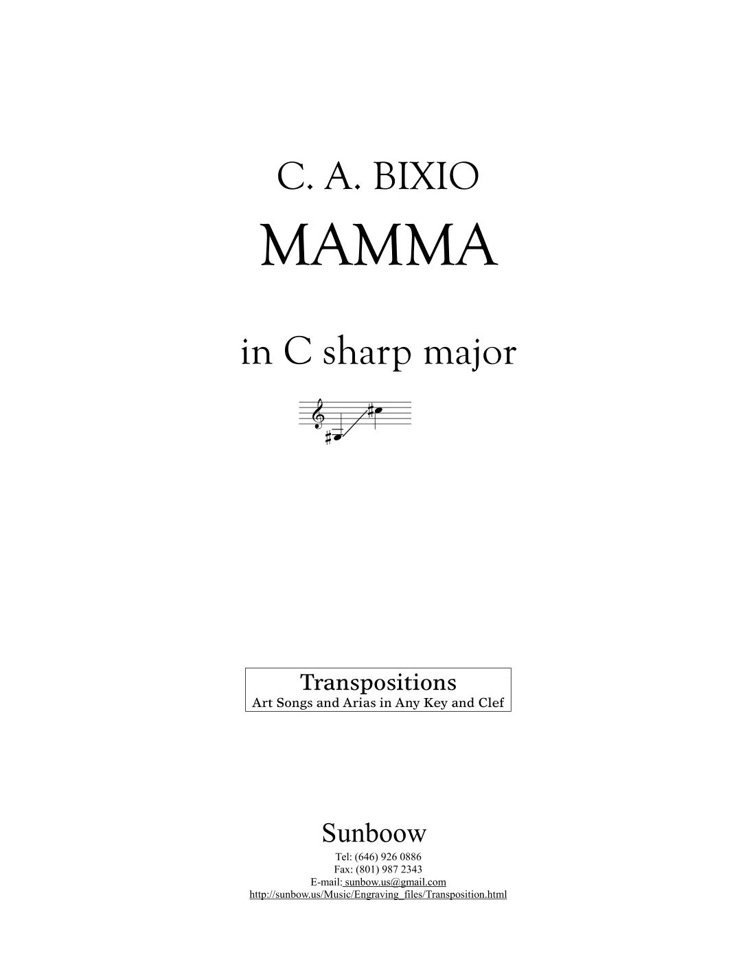 C. A. Bixio: MAMMA (transposed to C sharp Major) (arr. Sunbow)