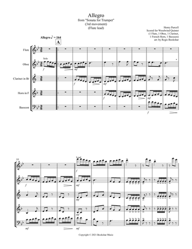 Allegro (from "Sonata for Trumpet") (Bb) (Woodwind Quintet - 1 Flute, 1 Oboe, 1 Clar, 1 Hrn, 1 Basso (arr. Regis Bookshar)