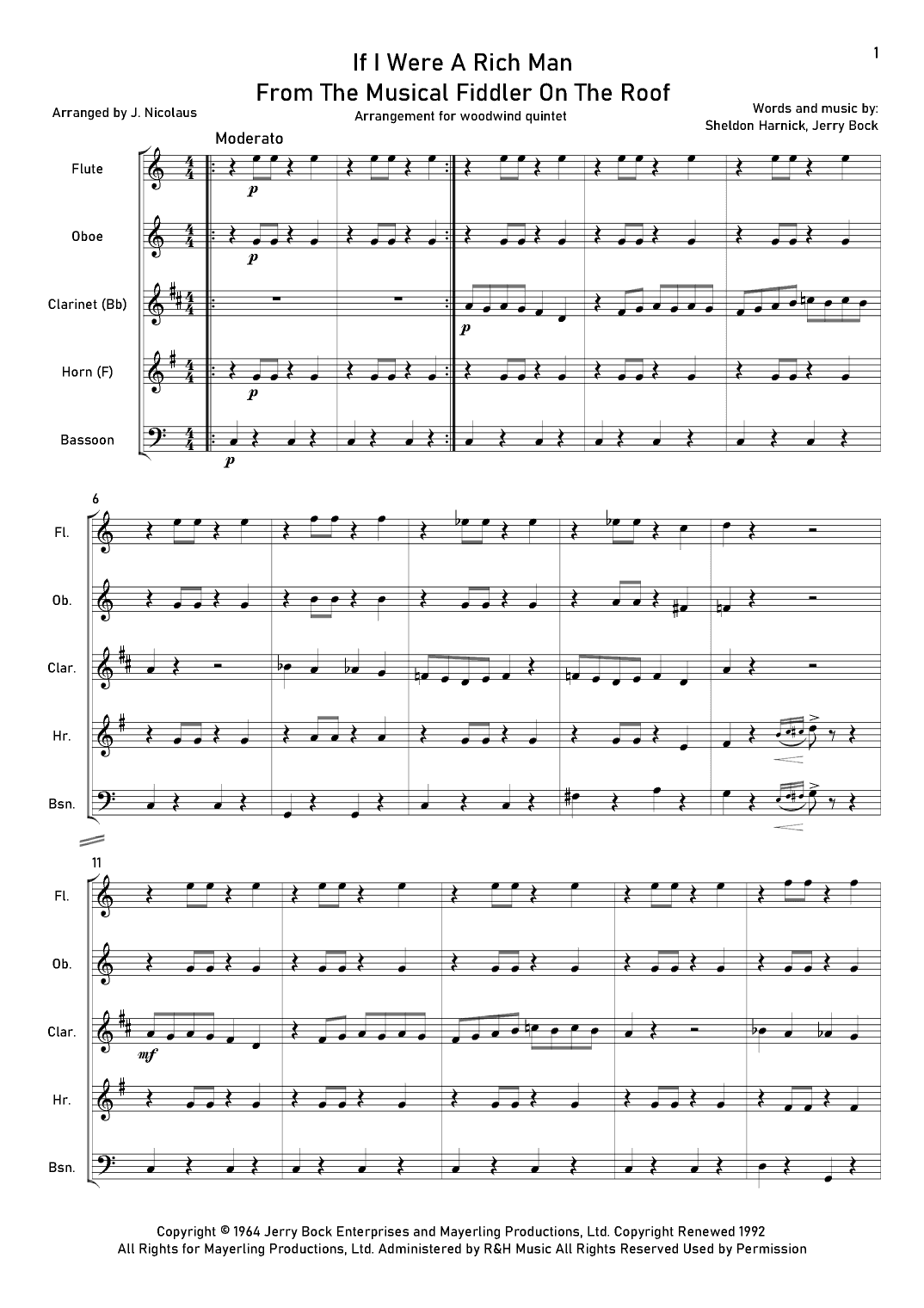 If I Were A Rich Man (arr. John Nicolaus)