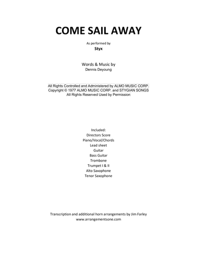 Come Sail Away (arr. Jim Farley www.arrangementsone.com)