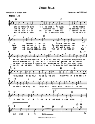 Jingle Bells - Lead sheet (melody, lyrics & chords) in key of Bb (arr. Stephen Bulat)