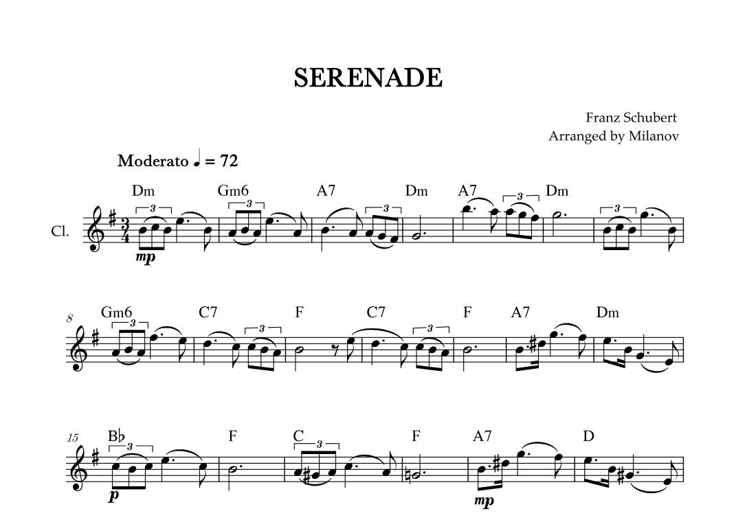 Serenade | Schubert | Clarinet in Bb | Chords (arr. Milanov)