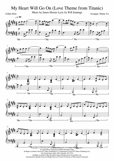 My Heart Will Go On (Love Theme from Titanic) (arr. Elaine Yu)