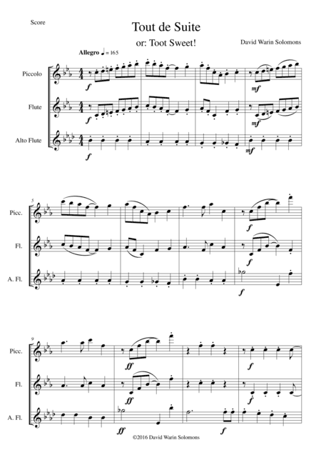 Tout de Suite (or Toot Sweet) for piccolo, flute and alto flute
