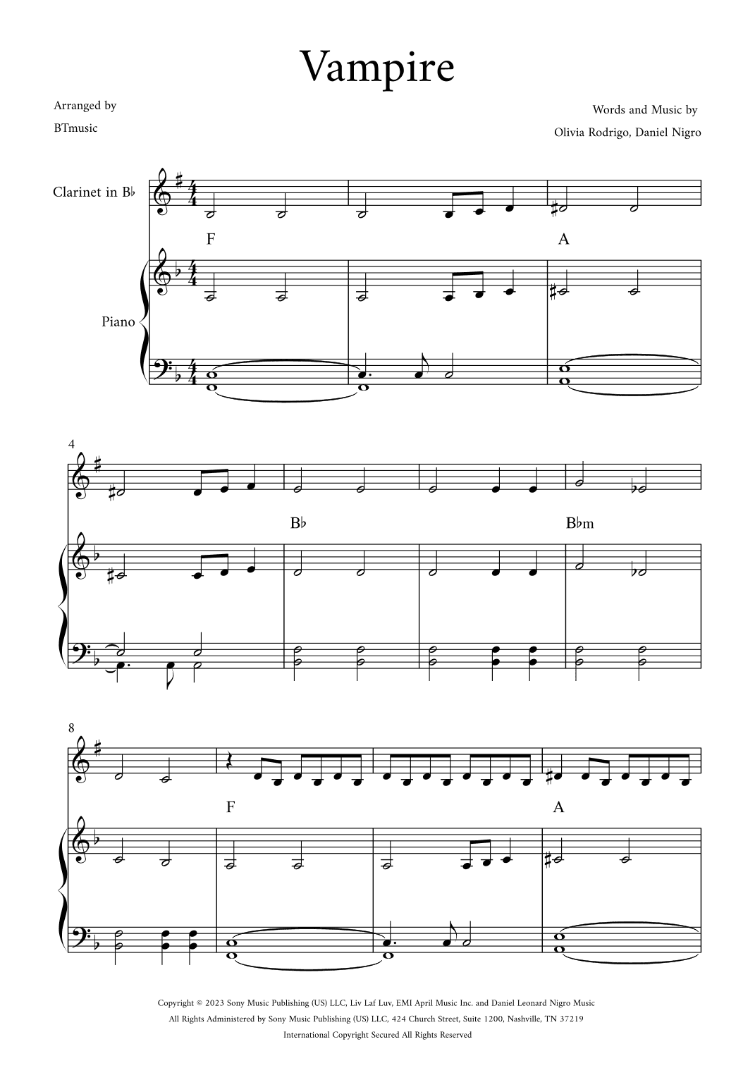 Vampire (arr. BTmusic)