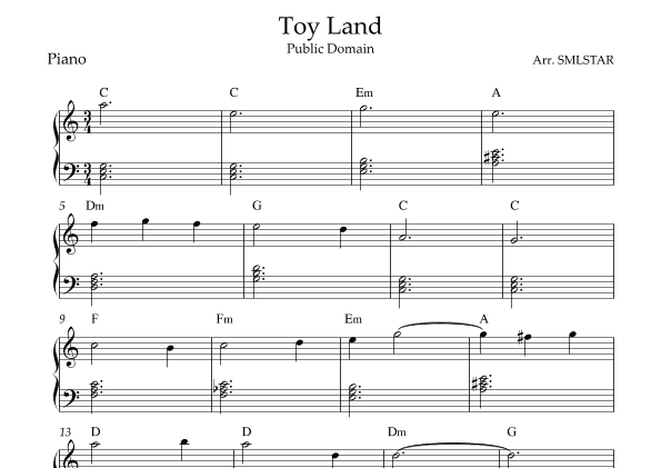 Toy Land PIANO sheet music, (arr. Edmarcelino)