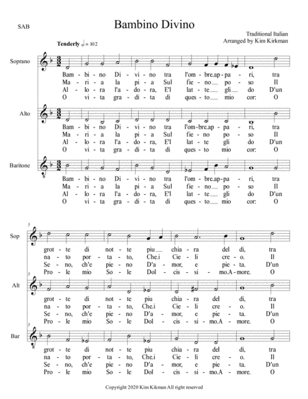 Bambino Divino - The Divine Baby - Italian Christmas Carol (arr. Kim Kirkman)