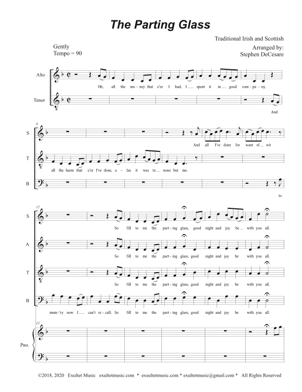The Parting Glass (Vocal Quartet - (SATB) (arr. Stephen DeCesare)