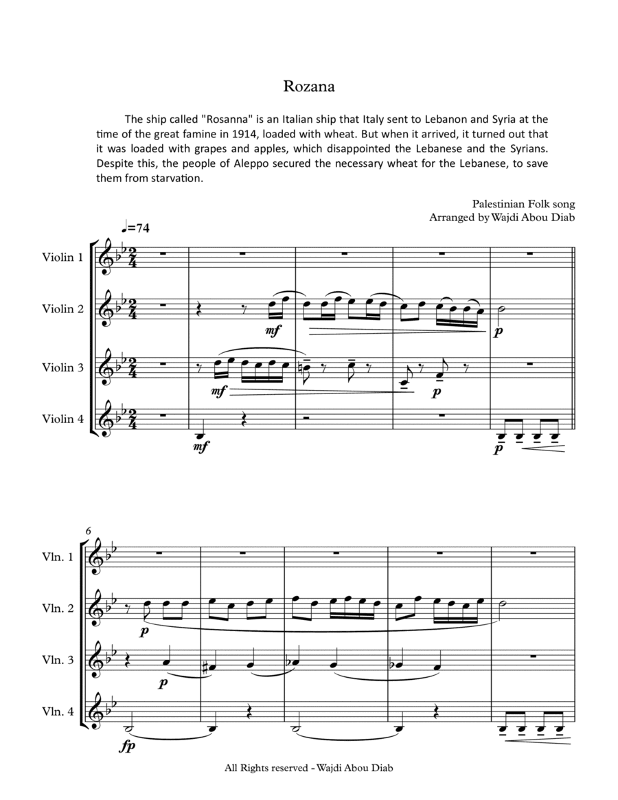 AL ROZANA (arabic song) - Violin quartet (arr. Wajdi Abou Diab)