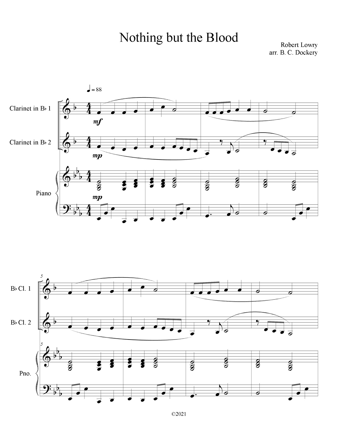 Nothing But the Blood (Clarinet Duet with Piano Accompaniment) (arr. B. C. Dockery)
