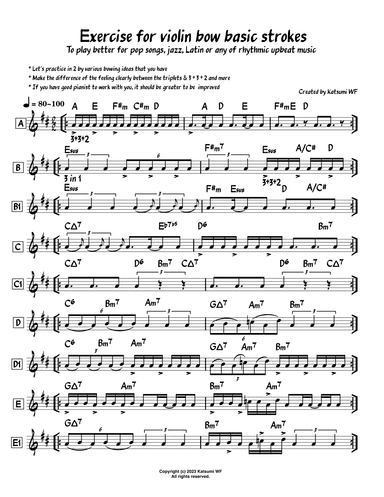 Exercise for violin bow strokes for rhythmic upbeat songs