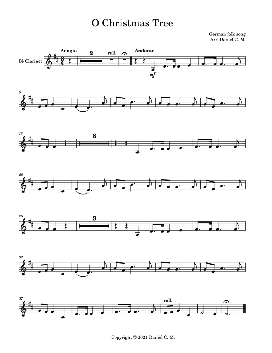 O Christmas Tree for Bb clarinet and piano (easy) (arr. Daniel C. M.)