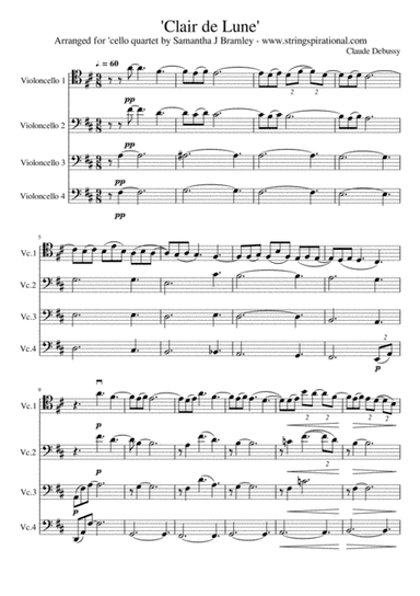 Clair de Lune by Claude Debussy for 'cello quartet (arr. Samantha J Bramley - stringspirational@gmail.com)