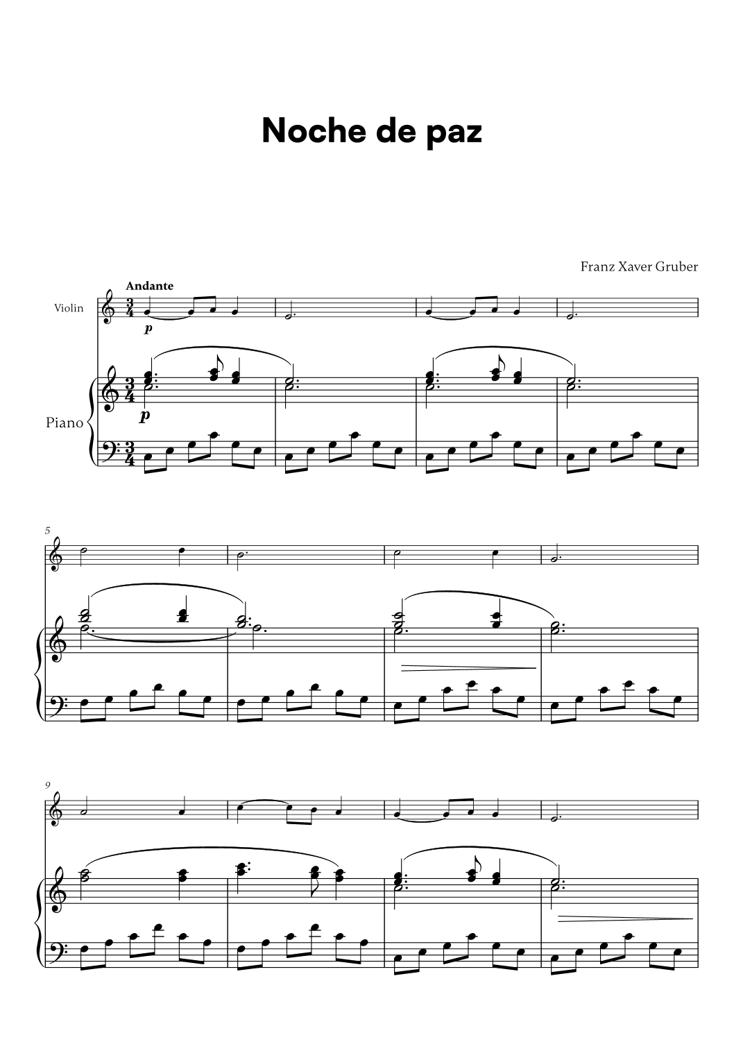 Franz Xaver Gruber - Noche de paz (for Violin and Piano) (arr. Cadenza Editions)