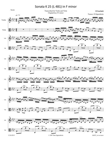 Scarlatti: Sonata K 25 (L 481) arr. for Violin and Viola (arr. D Oppenheim)
