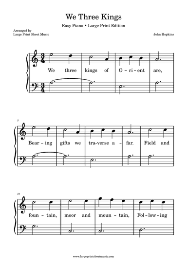 We Three Kings Easy Large Print (arr. Large Print Sheet Music)