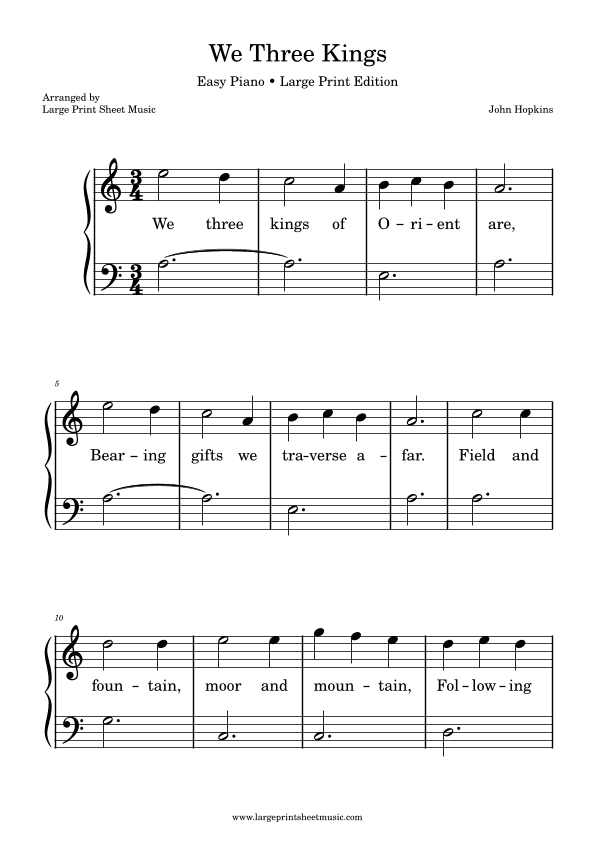We Three Kings Easy Large Print (arr. Large Print Sheet Music)