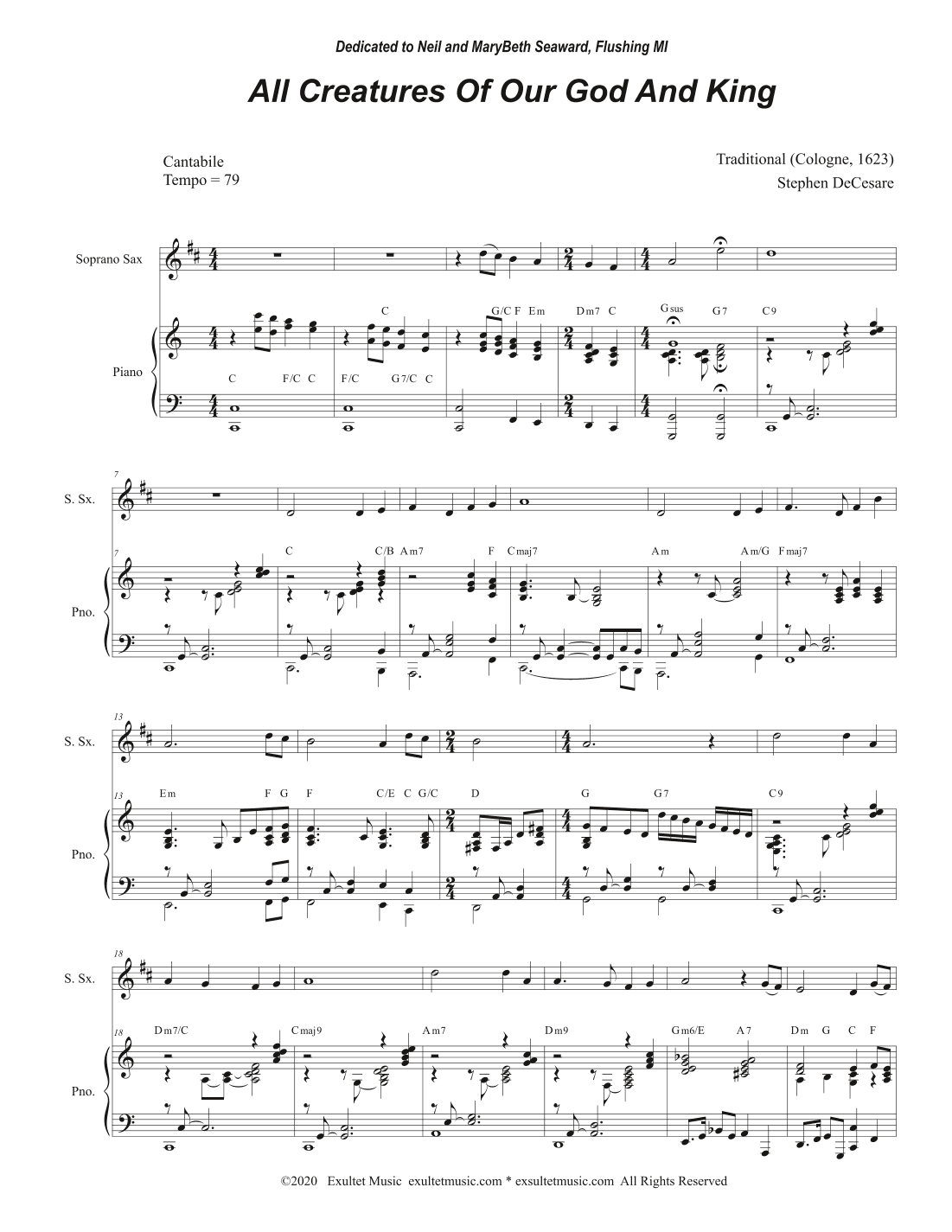 All Creatures Of Our God And King (Soprano Saxophone and Piano) (arr. Stephen DeCesare)