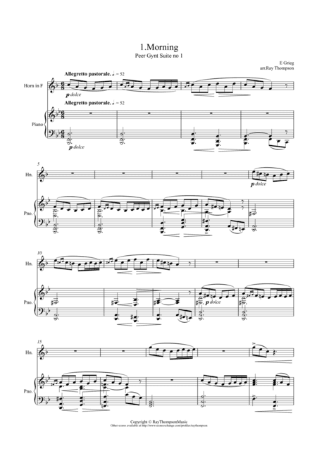 Grieg: Peer Gynt Suite No.1 Op.46 No.1 “Morning” - horn and piano (arr. Ray Thompson)