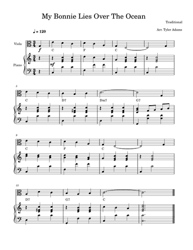 My Bonnie Lies Over The Ocean (Easy Viola) (arr. Tyler Adams)