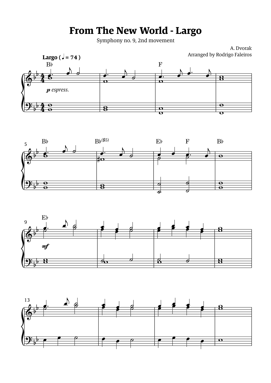 Largo (2nd movement of the Symphony no. 9 'From The New World') (arr. Rodrigo Faleiros)