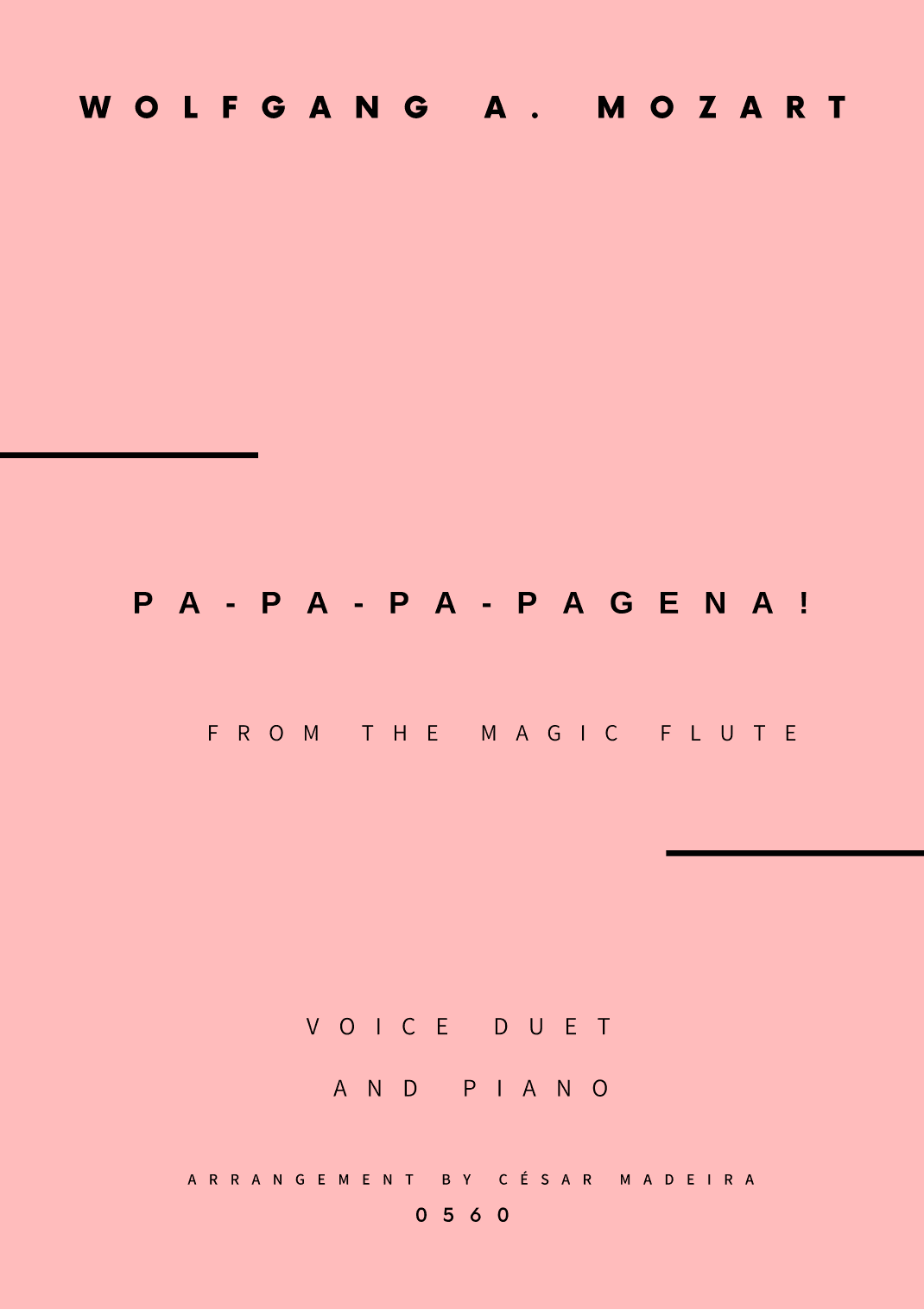 Papageno and Papagena Duet - Voice Duet and Piano (Full Score and Parts) (arr. César Madeira)