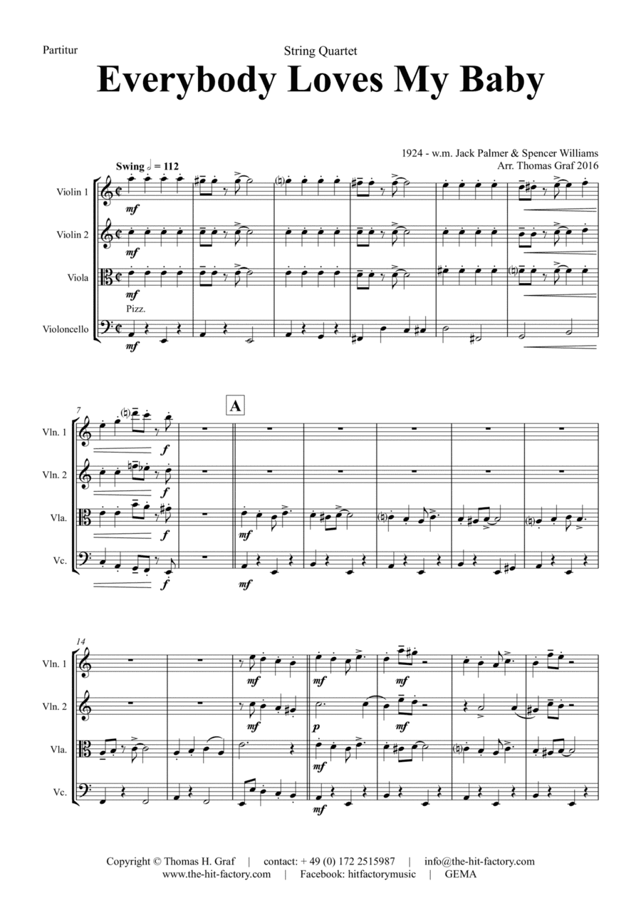 Everybody Loves My Baby - Jazz Classic - String Quartet (arr. Thomas Graf)
