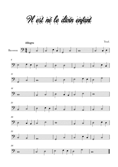Il est né le divin enfant (for Bassoon) (arr. Cadenza Editions)